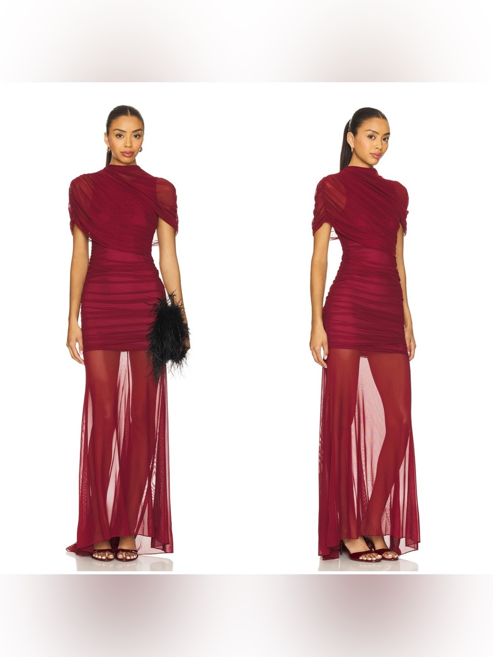 NWT Amanda Uprichard × REVOLVE Evianna Mesh Gown in Burgundy